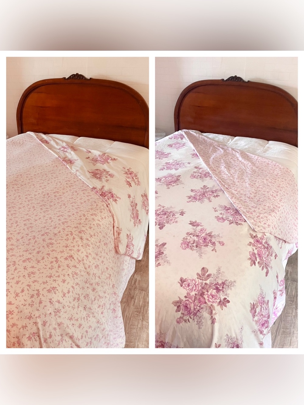 Simply Shabby Chic Pink Blush Bouquet Roses Reversible Duvet Cotton King Sz